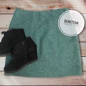 Made in Italy of Benetton 100% Pure Wool Teal Mini Skirt